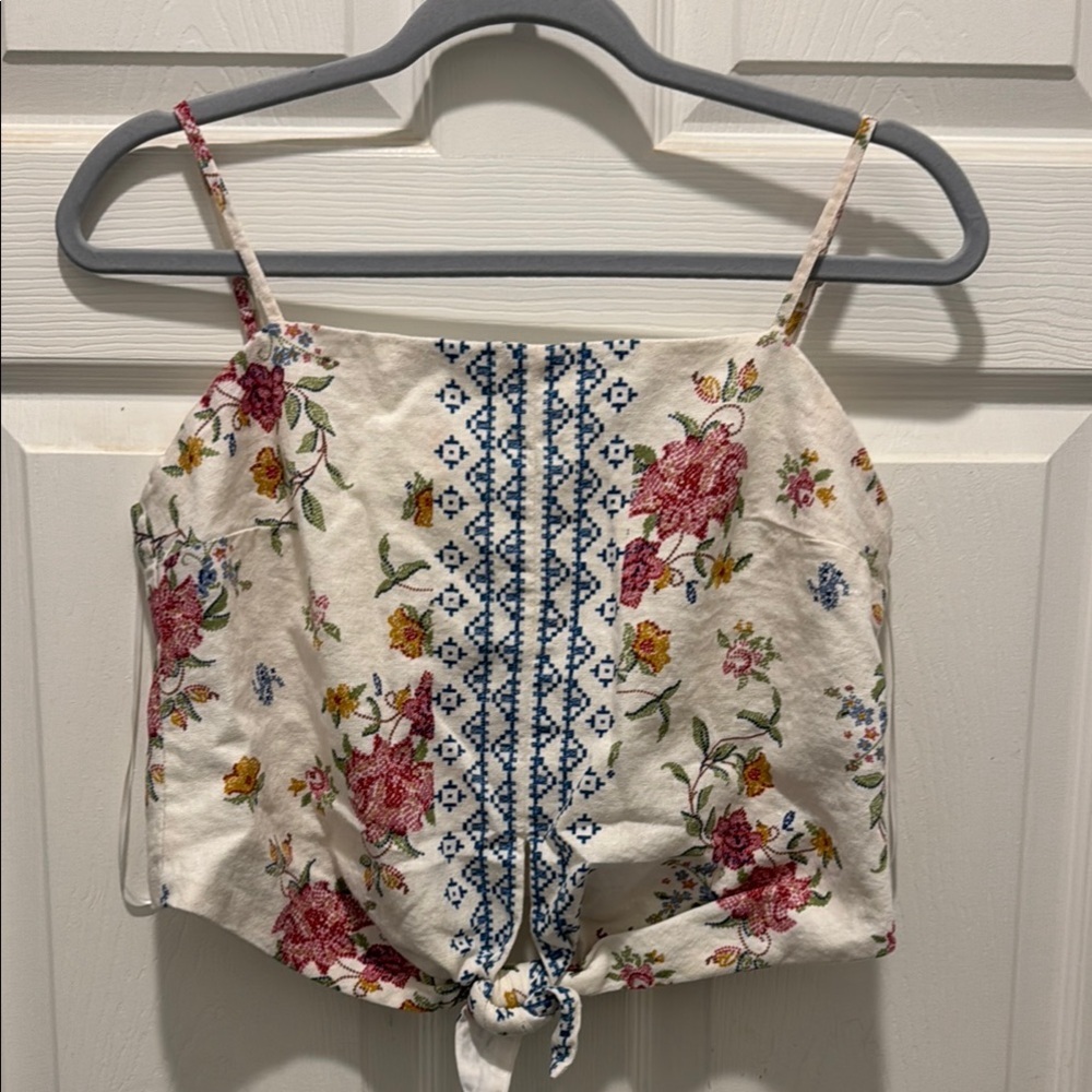 Rachel‎ Zoe Red and Yellow Tie Front Crop Top